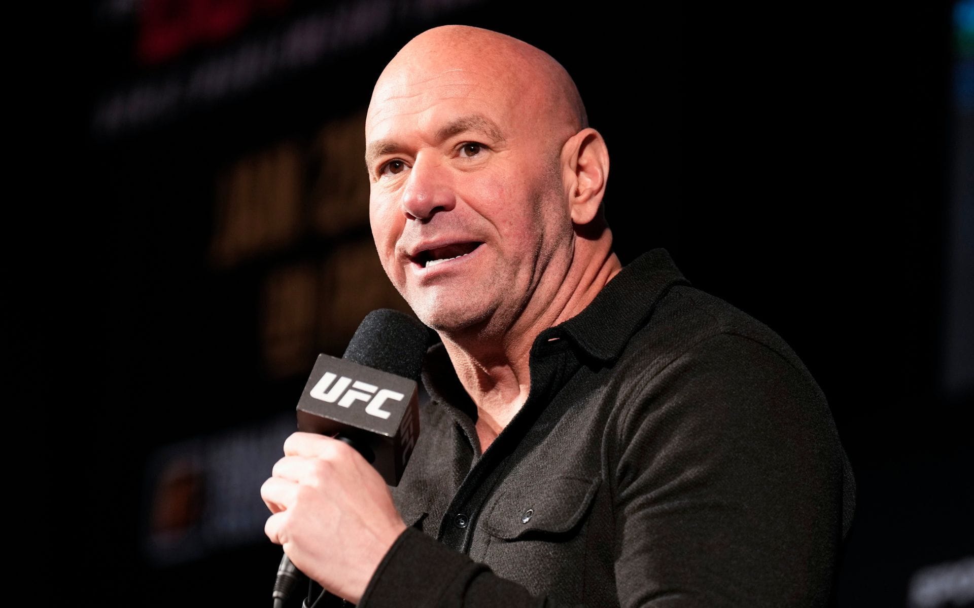 Dana White (pictured) on stage during the UFC 297 press conference. [Image courtesy: Getty Images]