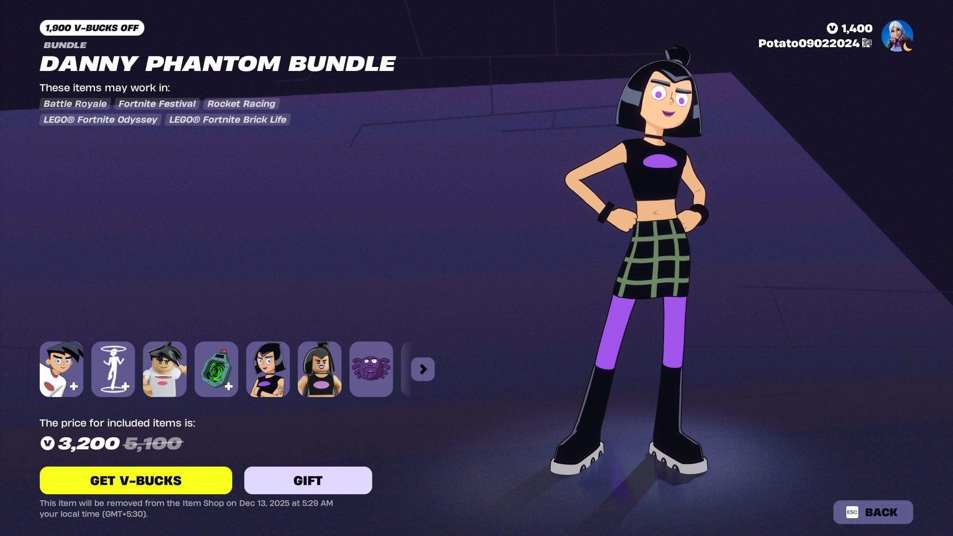 Danny Phantom and Sam Manson will remain listed until December 12, 2025 (Image via Epic Games)