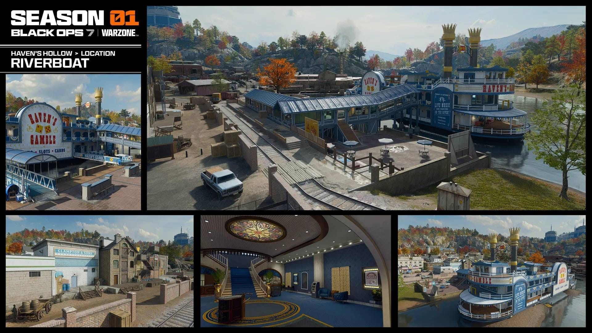 Players can get inside some luxurious river cruises in the Riverboat POI of Haven&rsquo;s Hollow map (Image via Activision)