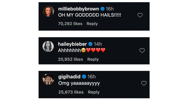 Hailee Bieber, Gigi Hadid, Millie Bobby Brown via Instagram (Credits: Instagram)
