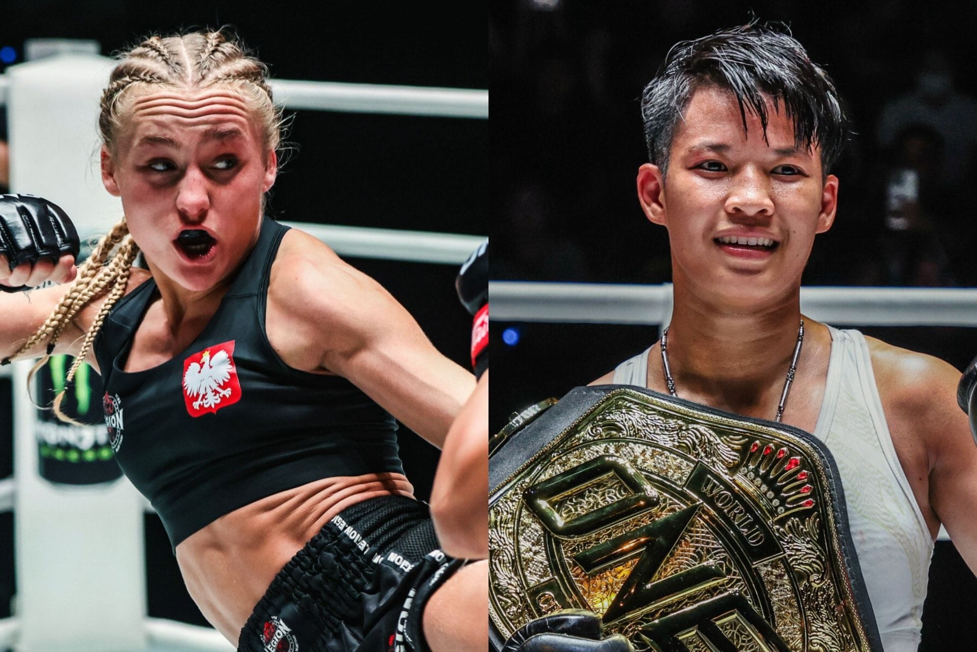 (From left) Martyna Dominczak and Phetjeeja collide at ONE Fight Night 38. [Images: ONE Championship]