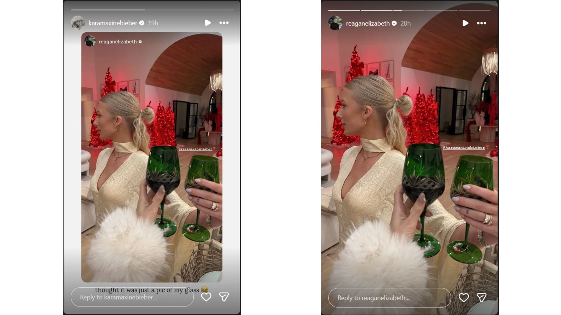 Reagan Bregman and Kara Bieber Instagram Stories (Source: Instagram @karamaxinebieber, @reaganelizabeth)