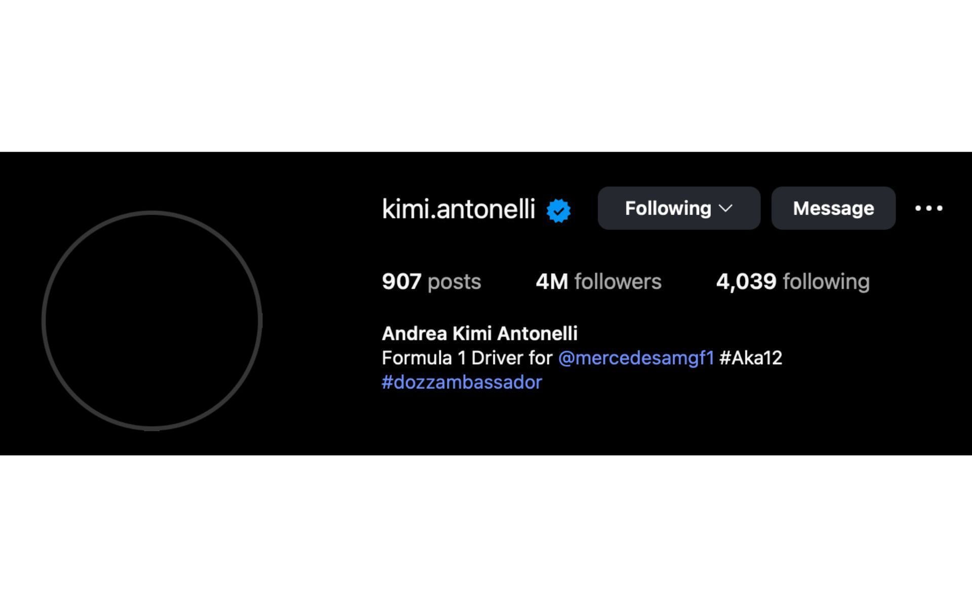 Kimi Antonelli changed his profile picture to black after receiving online abuse after the 2025 Qatar GP | Source: Instagram