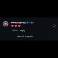 Sheamus comments on his wife's post (Screenshot via @isabella.revilla on Instagram)