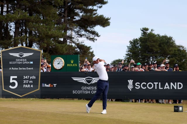 Rory McIlroy clicked in action during the fourth and final round of the Genesis Scottish Open 2025 [Image via Getty]