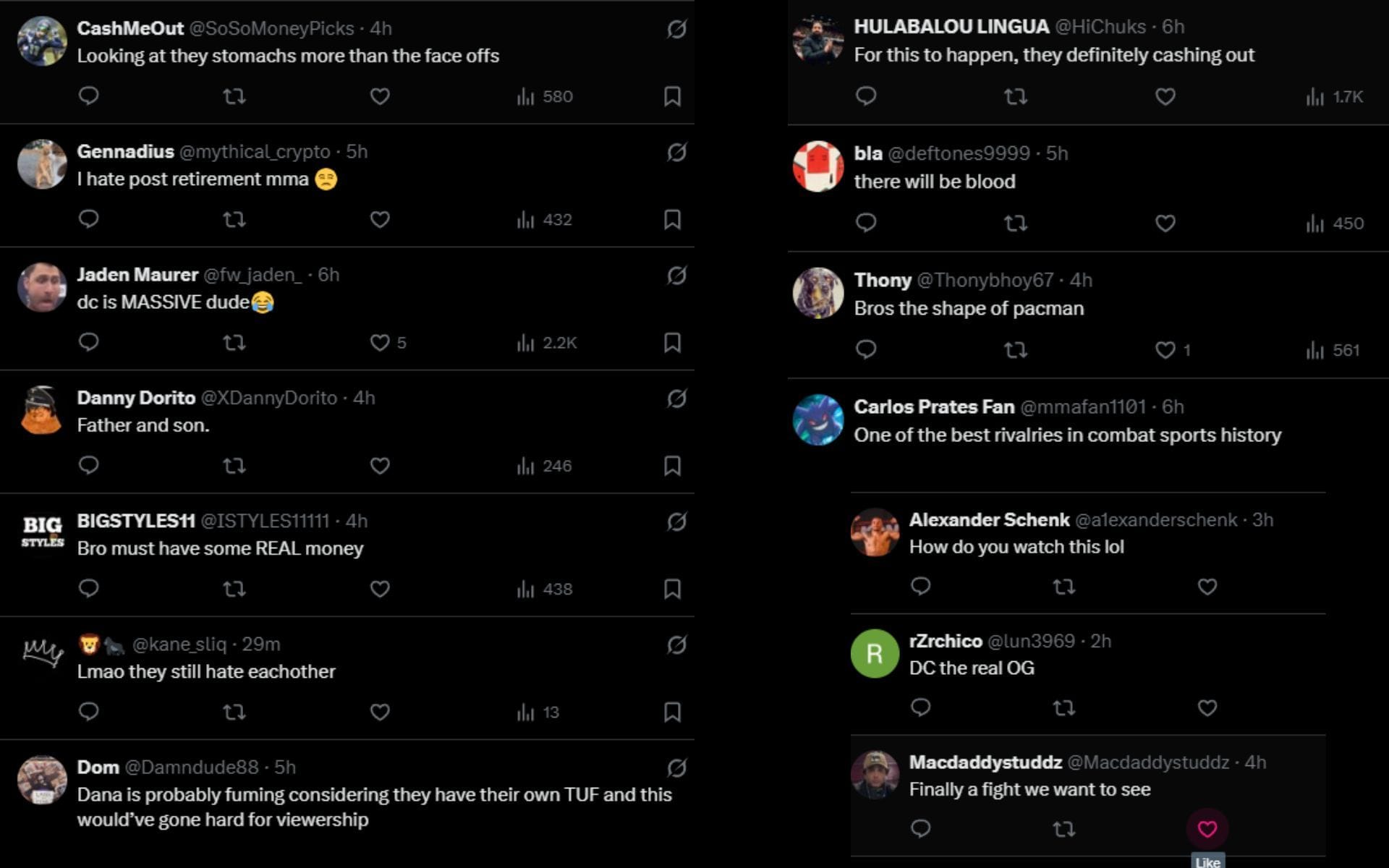 Fans react to the image of Jon Jones and Daniel Cormier facing each other. [Screenshots courtesy: @ChampRDS on X]