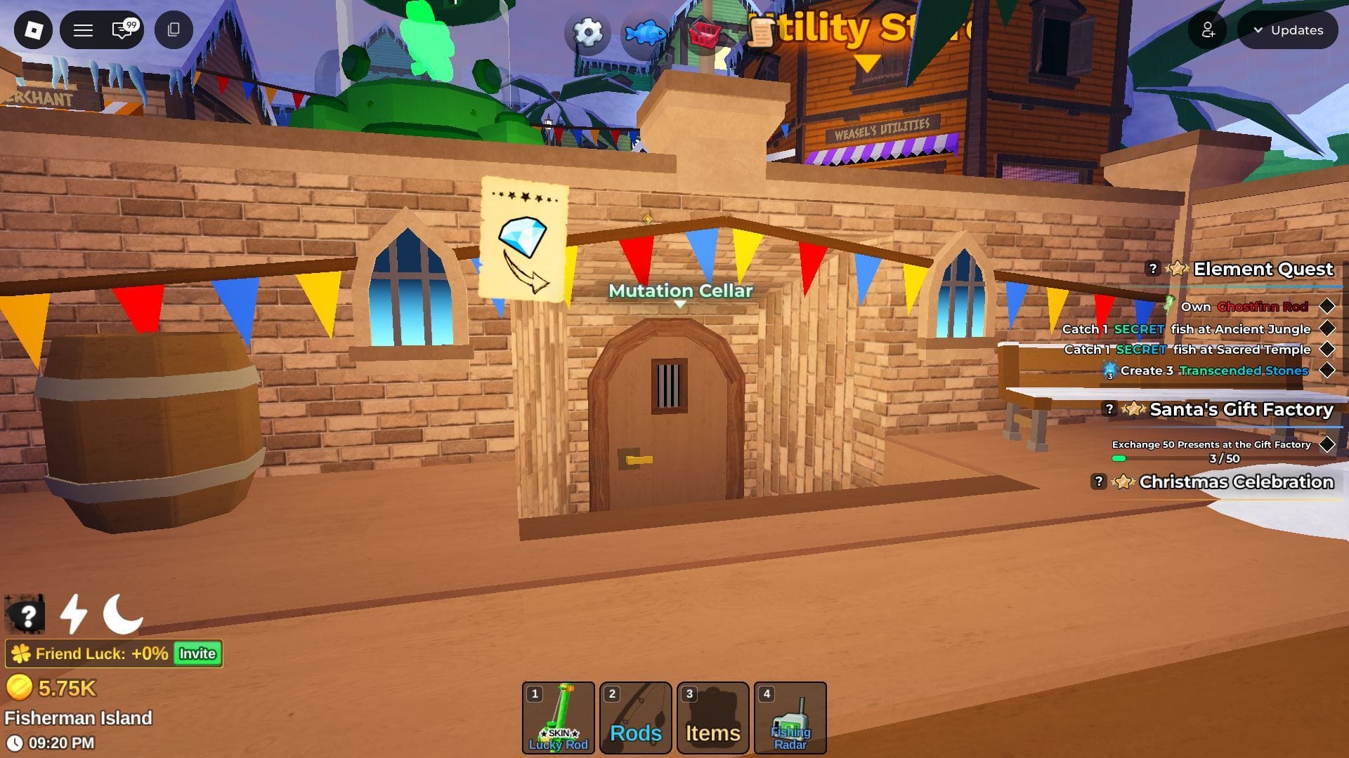 The Mutation Cellar is located across from the Boat Shop (Image via Roblox)