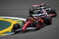 Lewis Hamilton (44) leads Oliver Bearman (87) at the Brazilian GP. Source: Getty