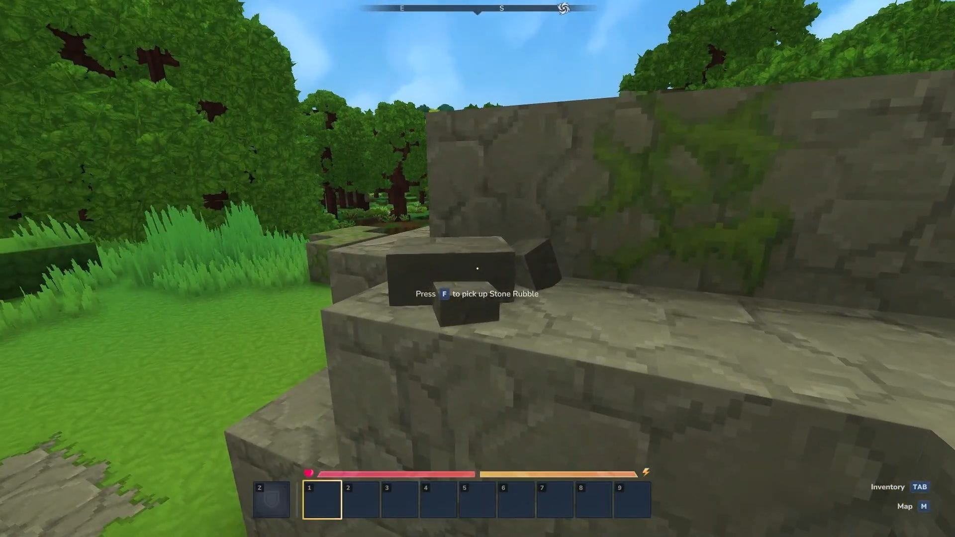 Getting the Stone Rubble (Image via Hypixel Studios || YouTube/@Tigerbolt12)