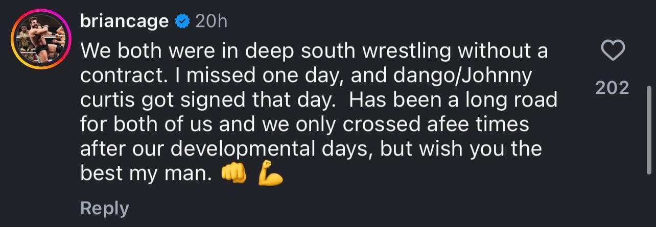 Cage's comment on Instagram