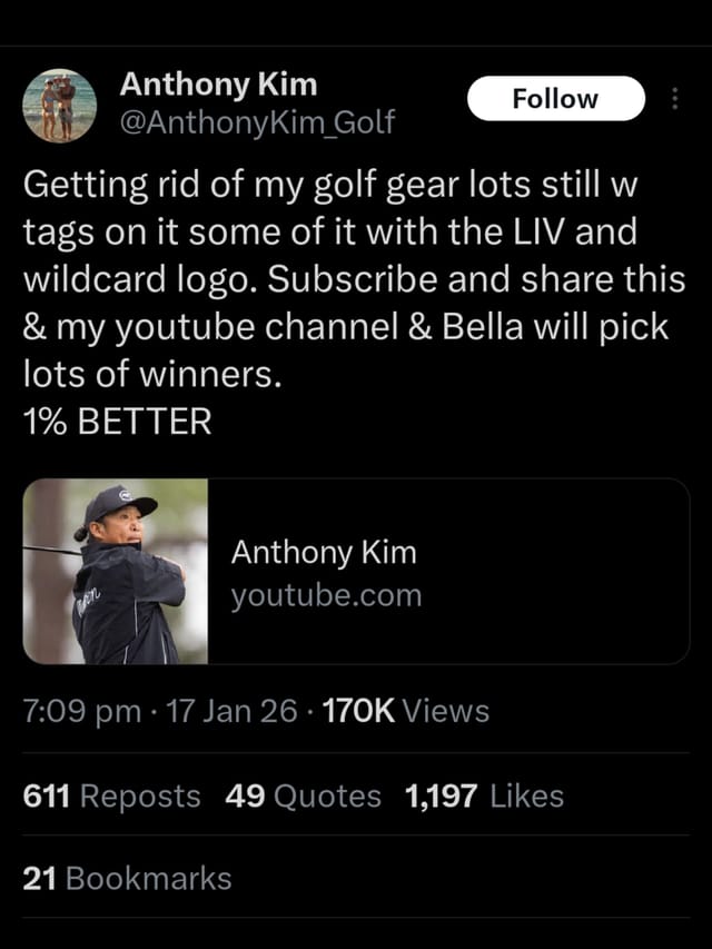 Screenshot from Kim's X post / @AnthonyKim_Golf on X