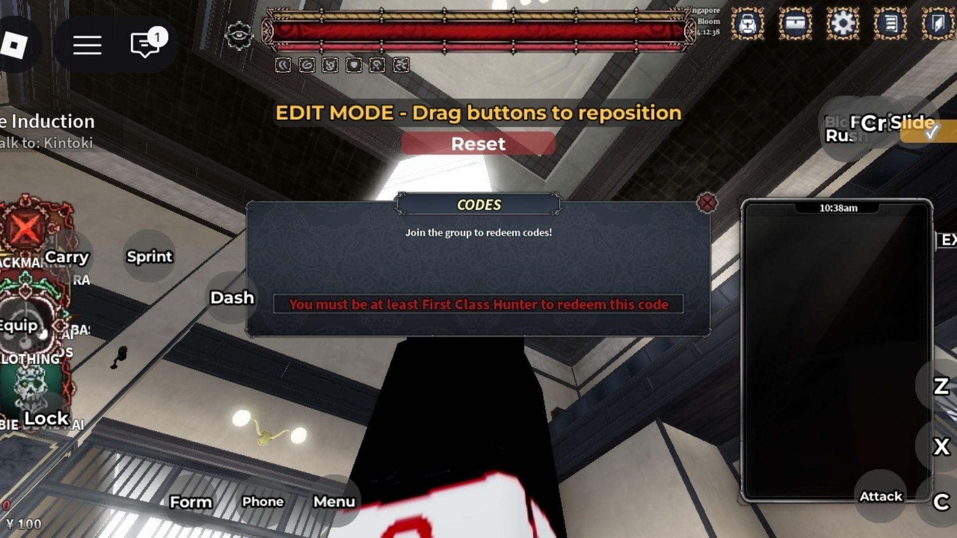 Facing an issue while redeeming a code (Image via Roblox)