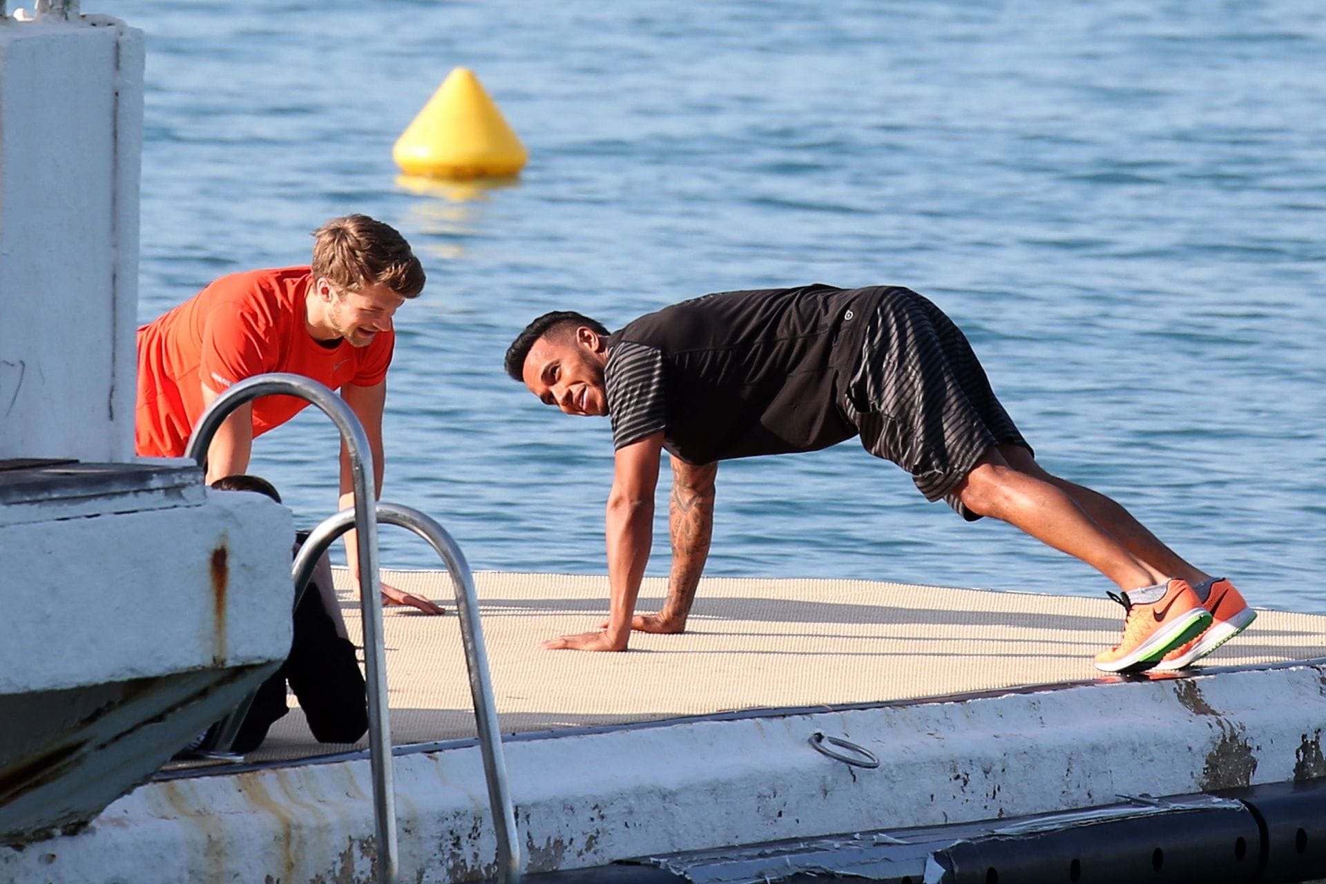 Lewis Hamilton in a photo shoot on the Hotel Martinez Beach, Cannes. Source: Getty
