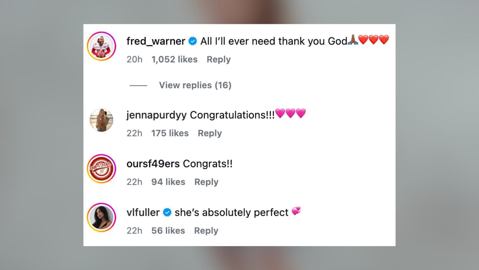 Brock Purdy's wife Jenna joins Fred Warner in celebrating birth of daughter Bella (Image Credit: Sydney Warner/IG)