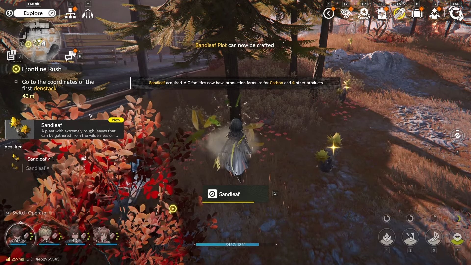 How Sandleaf appears (Image via Gryphline || YouTube/@WoWQuest)