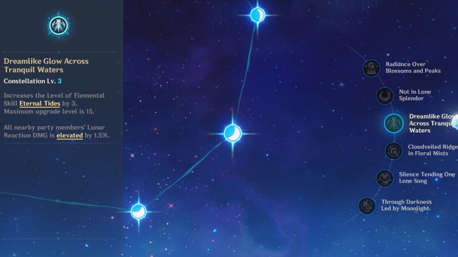 Screenshot of Columbina's Constellation 3 effects (Image via HoYoverse)