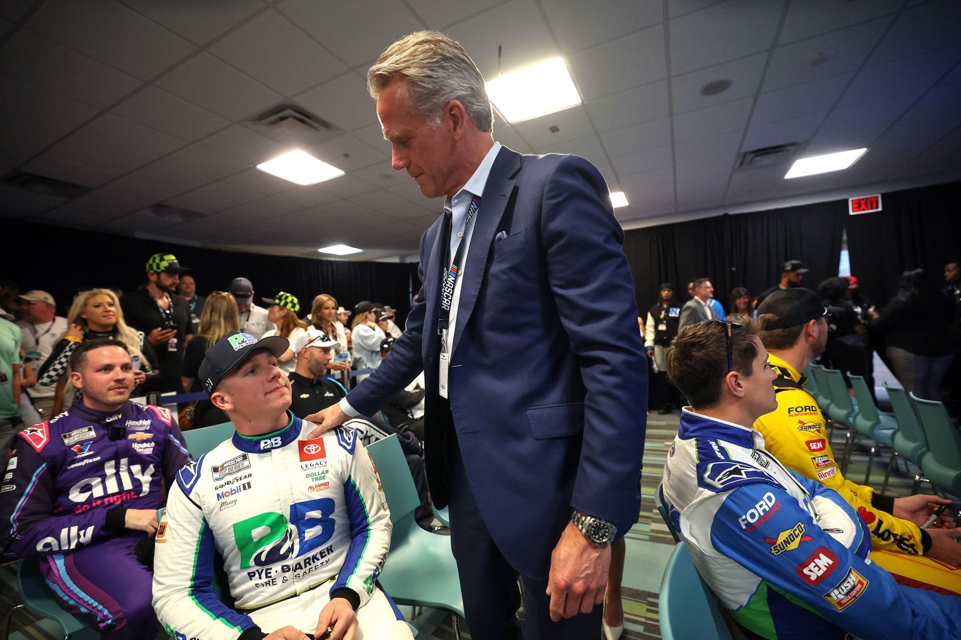 Steve Phelps greets drivers before the NASCAR Cup Series race at Homestead-Miami. Source: Getty