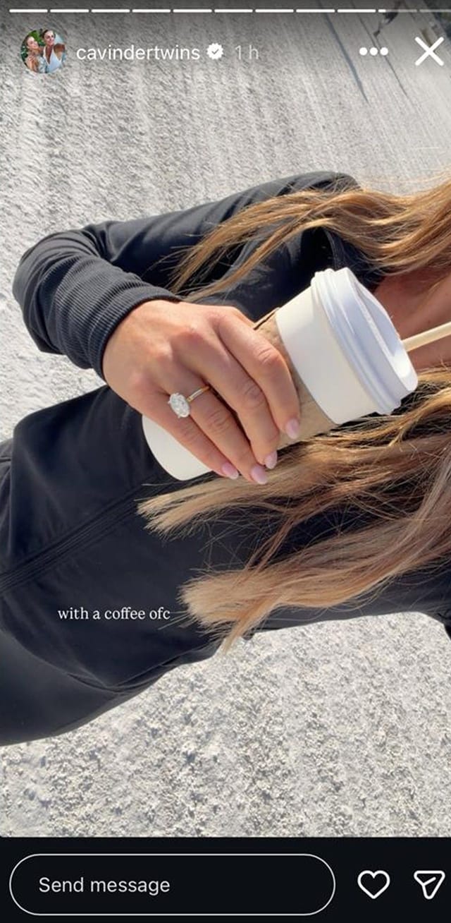 Jake Ferguson&rsquo;s fianc&eacute;e Haley Cavinder flashes her giant engagement ring while sipping coffee &amp; enjoying scenic beach view