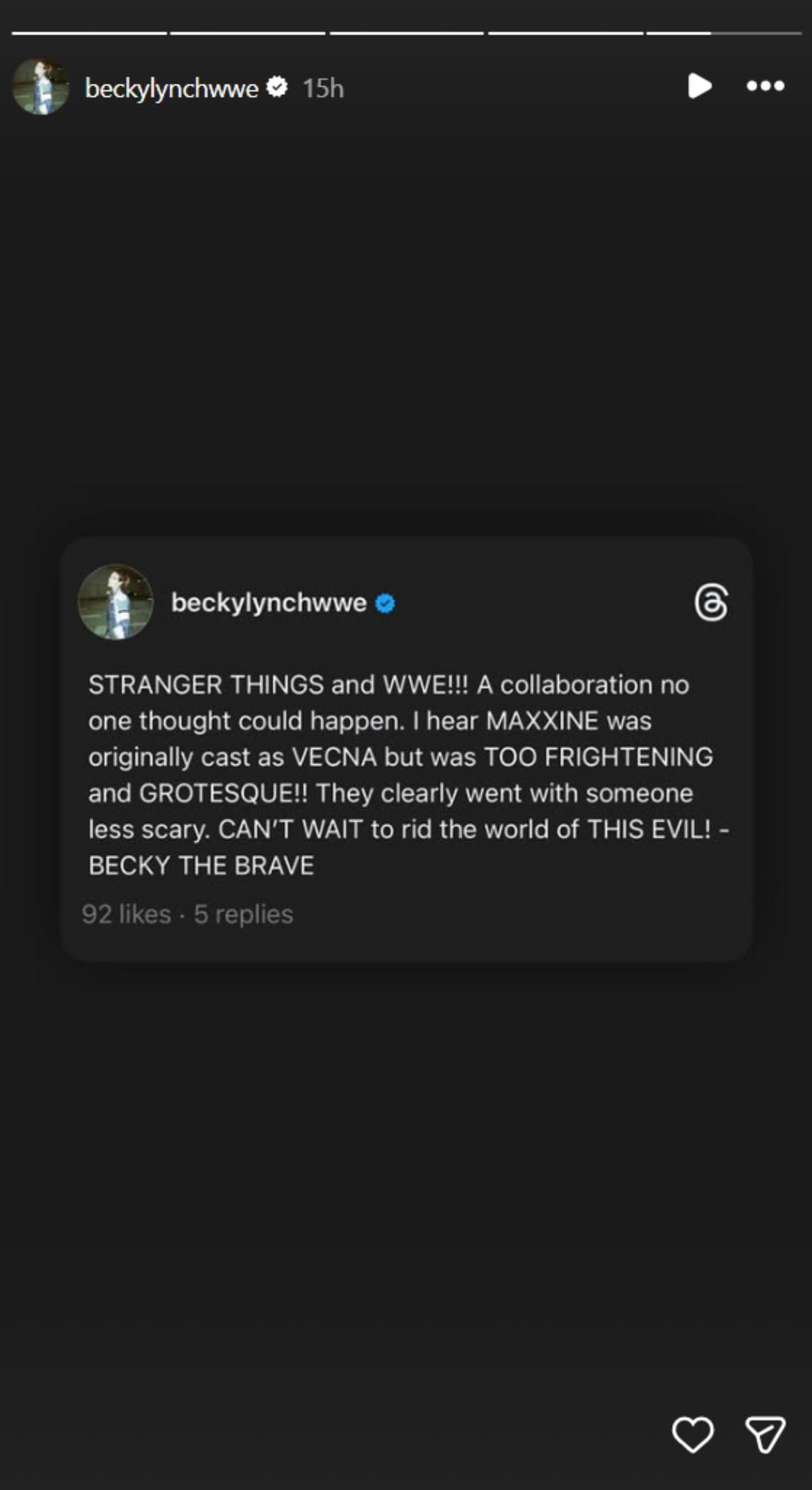 Becky Lynch continues to mock Maxxine Dupri [Screenshot via @beckylynchwwe on Instagram]