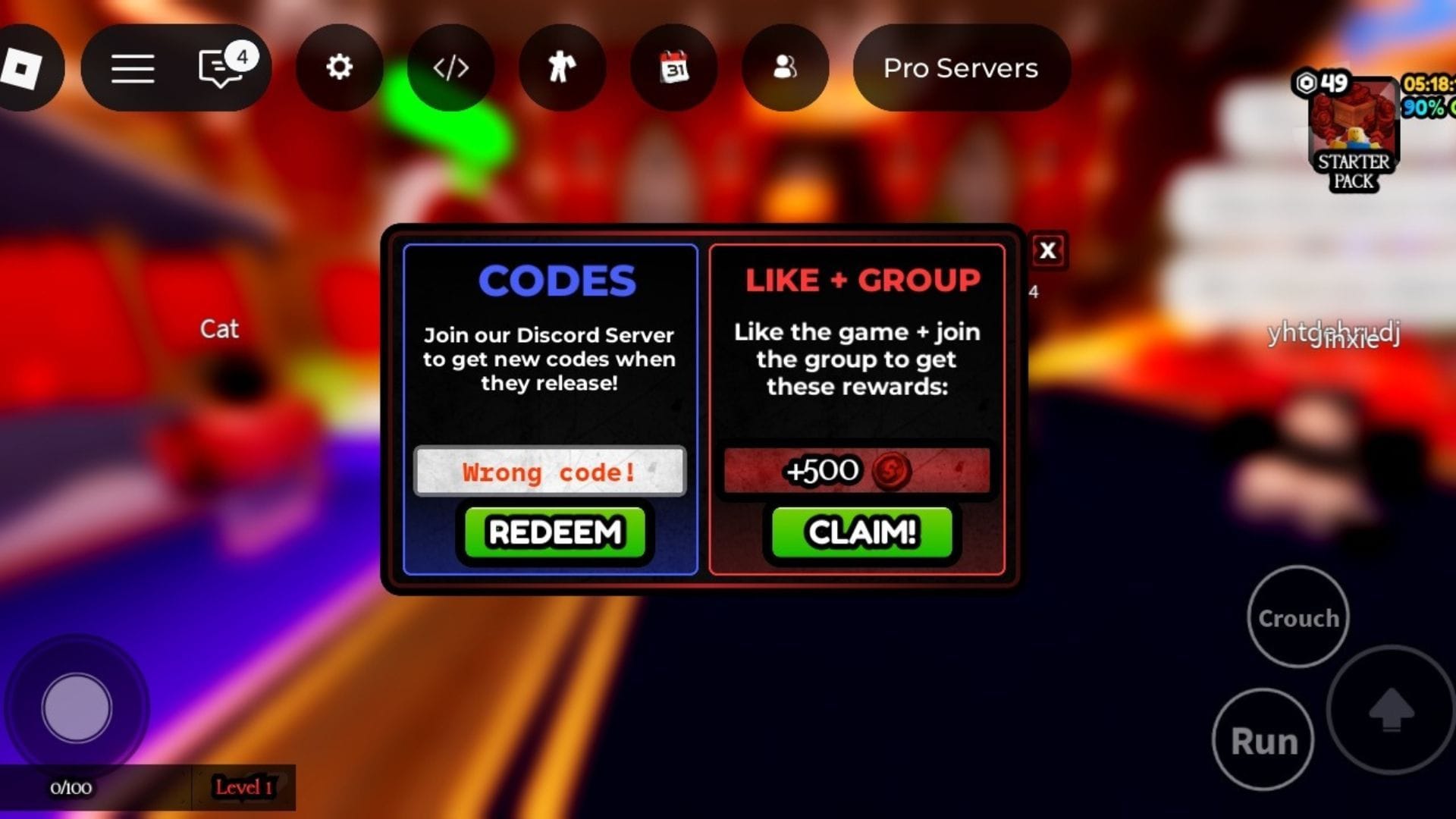 Inputting the wrong code (Image via Roblox)