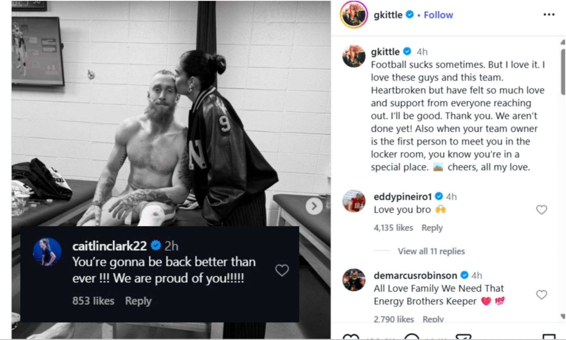 WNBA Phenomenon Caitlin Clark Writes Emotional Message for George Kittle After 49ers TE Suffers Horrible Achilles Tear Against Eagles
