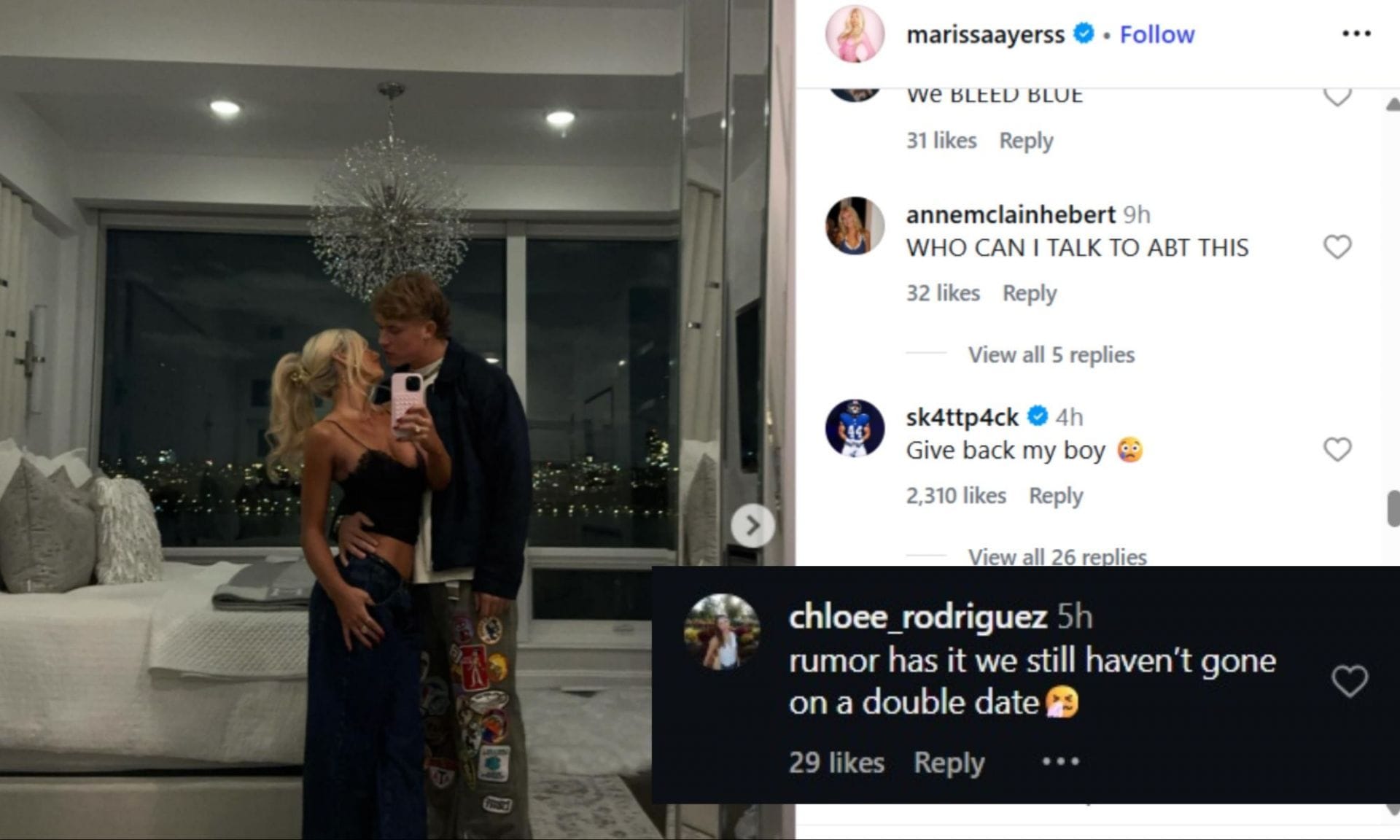 GF Chloe Rodriguez z Cam Skattebo má problém s Marissa Ayers po tvrdom spustení BF Dart/@marissaayerss