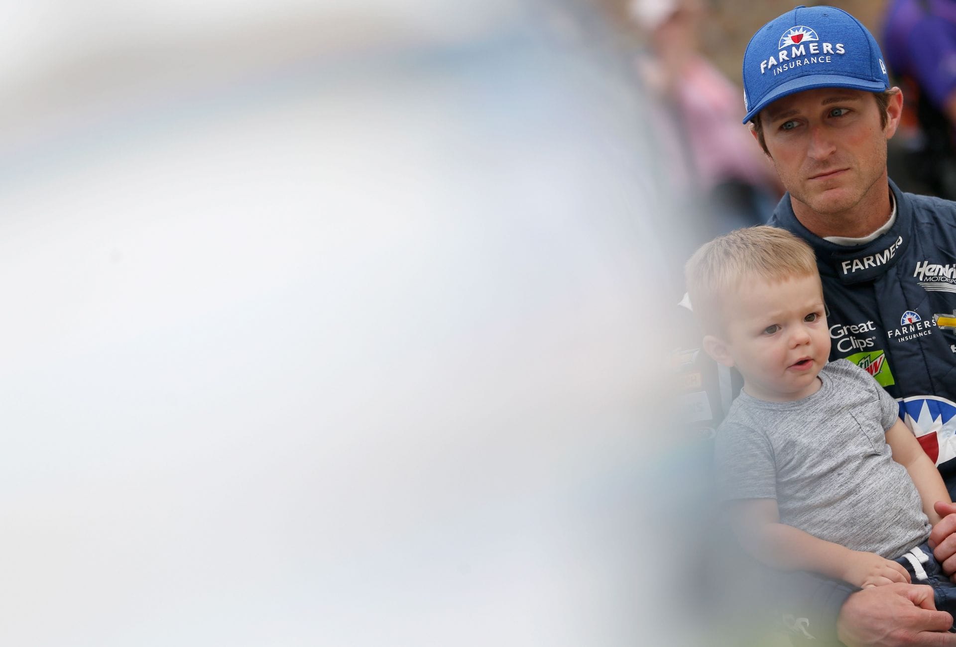 Kasey Kahne with his son, Tanner, at Michigan. Source: Getty