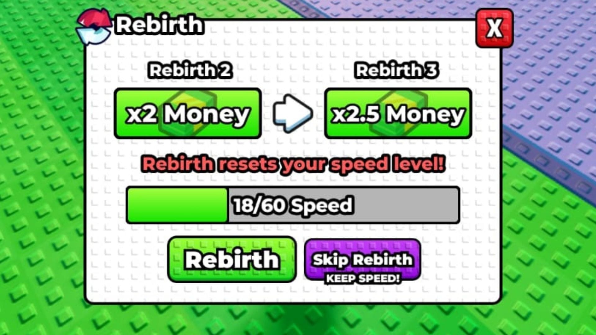 The Rebirth menu (Image via Roblox)