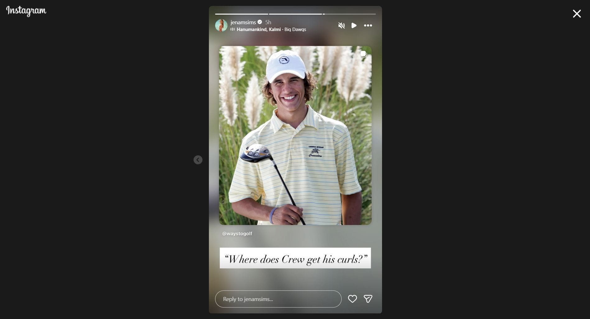 Still taken from Sims' Instagram story (Image Credit: Instagram @jenamsims)