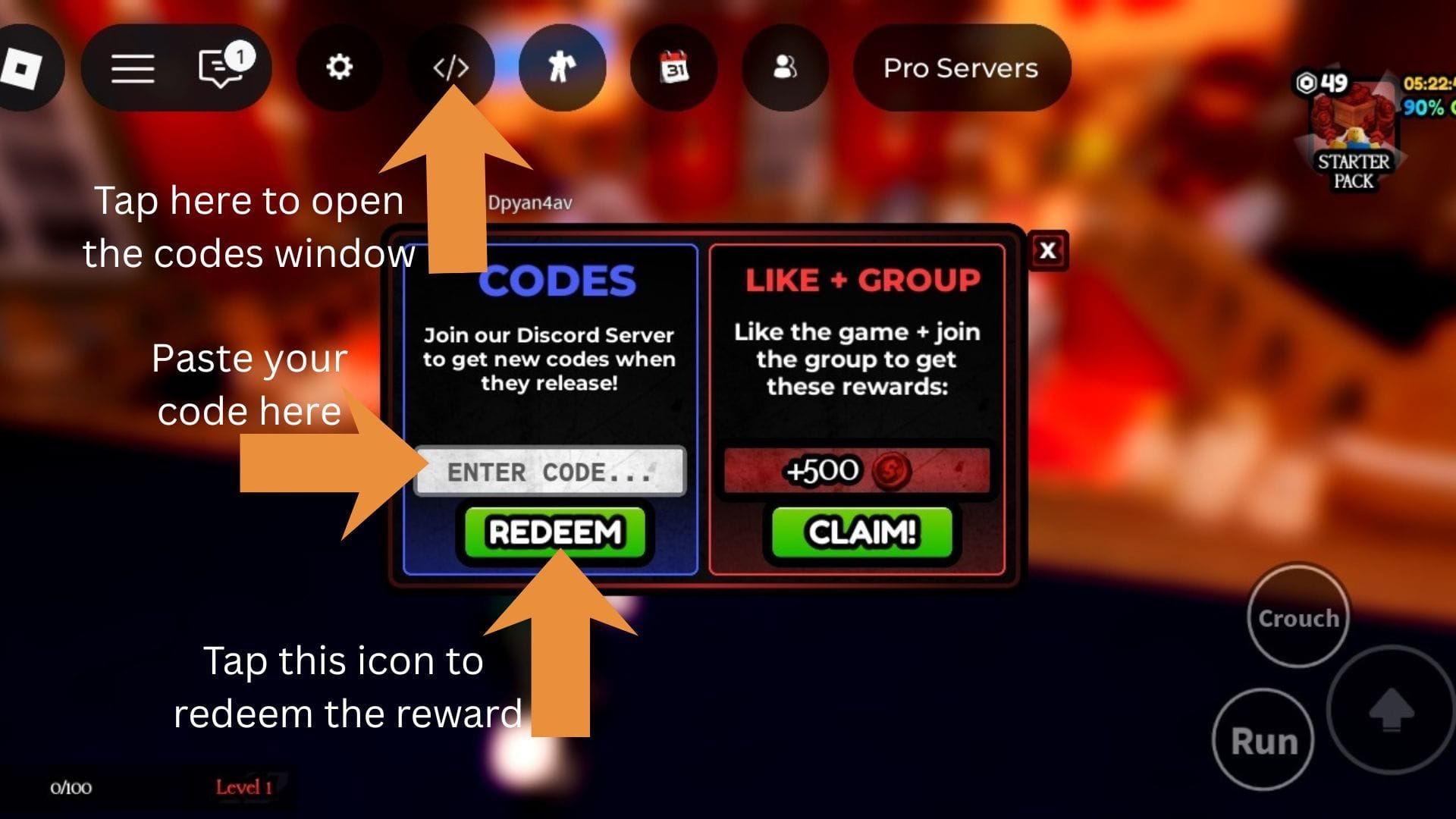 Steps to use codes (Image via Roblox)