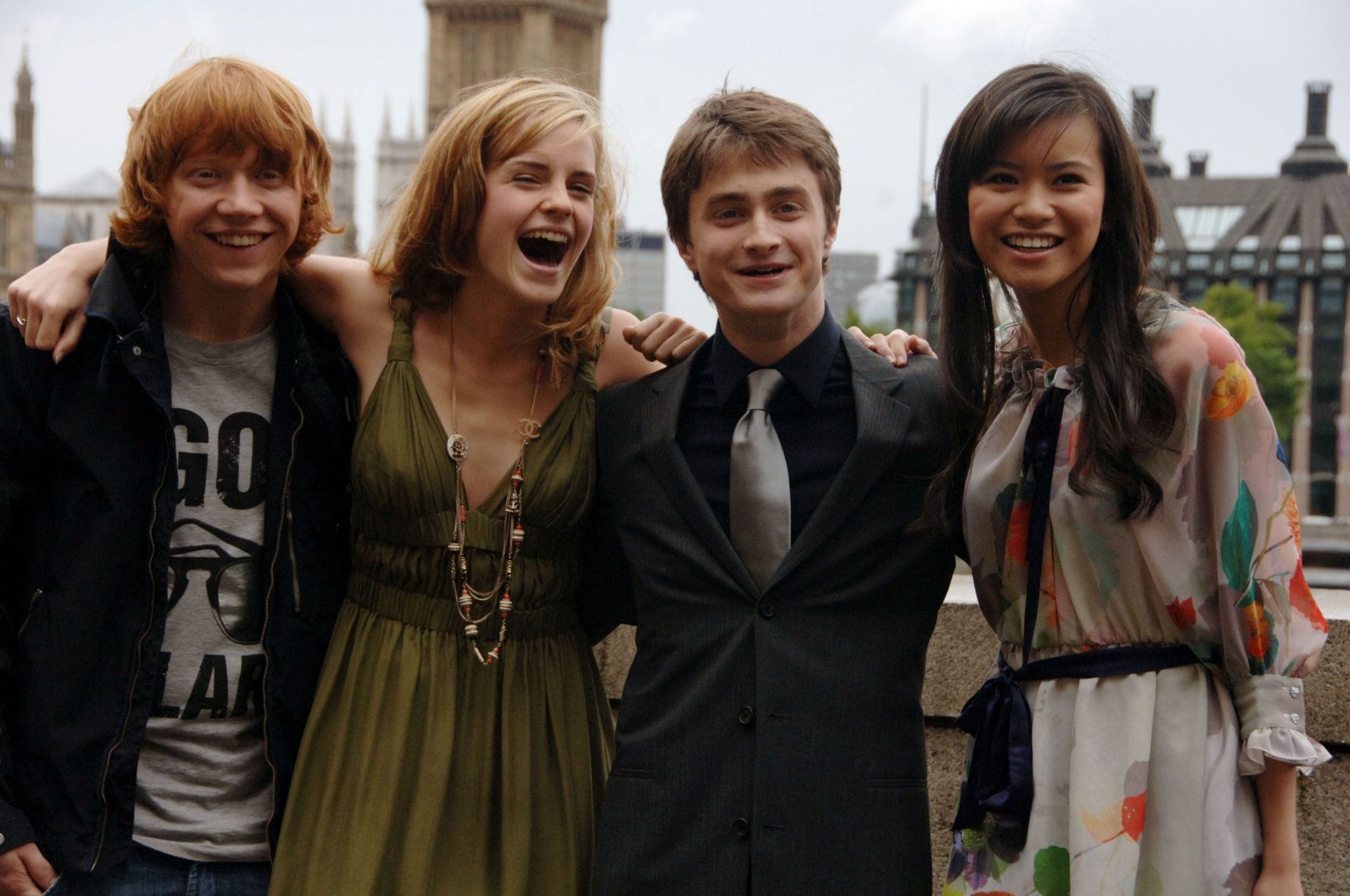 Emma Watson, Daniel Radcliffe, Rupert Grint and Katie Leung attend the Harry Potter and the Order of the Poenix photocall on June 25, 2007 in London, England. (Image via Getty)
