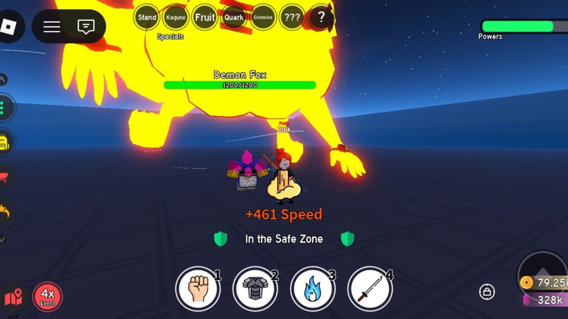 Fighting with the Demon Fox or Kumara (Image via Roblox)