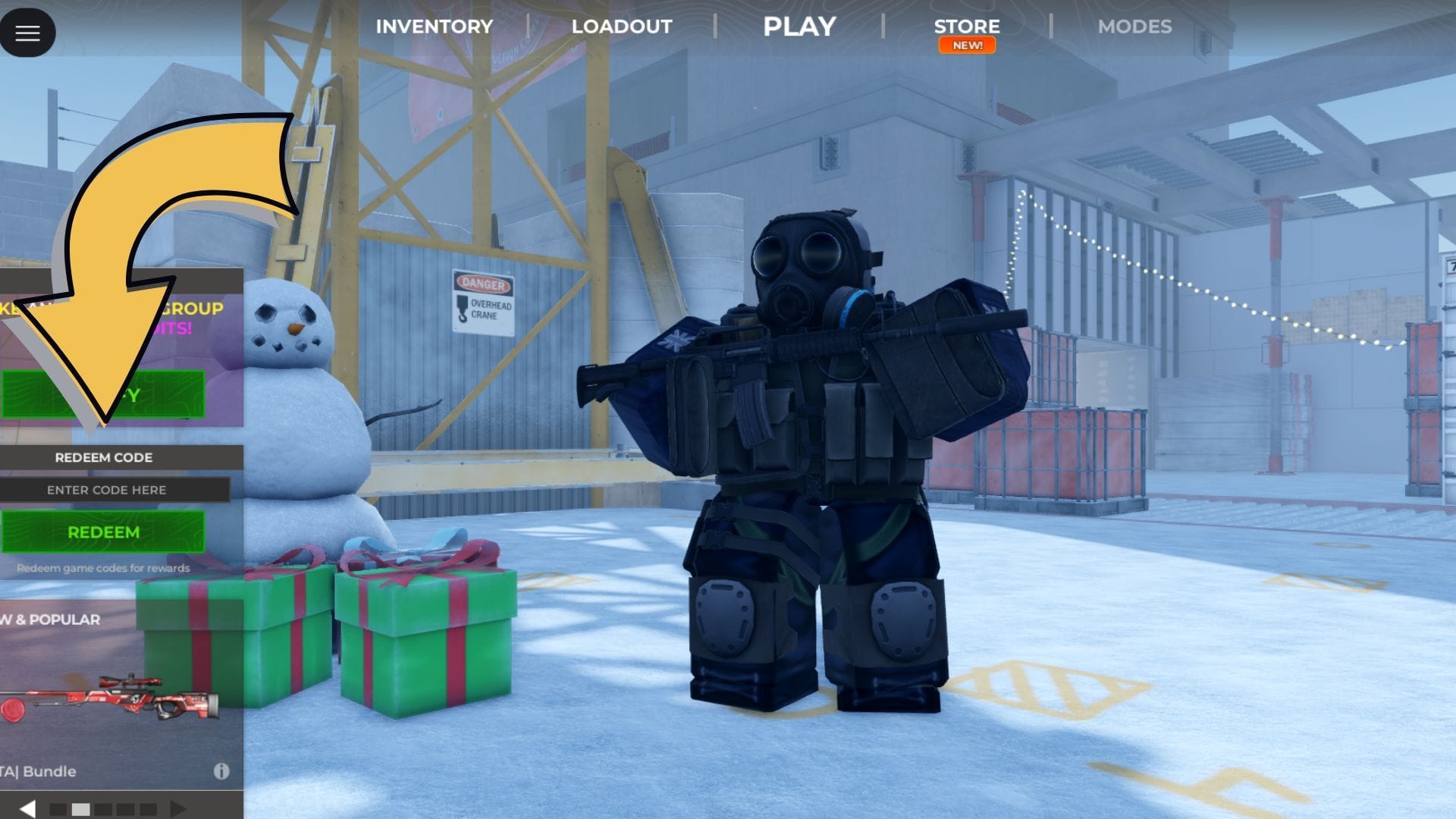 Pole Kódy se nachází na levé straně obrazovky (obrázek přes Roblox)