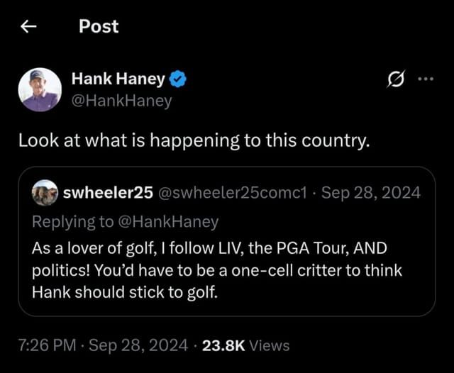 Screenshot of Hank Haney's post on X - Image credit - @HankHaney