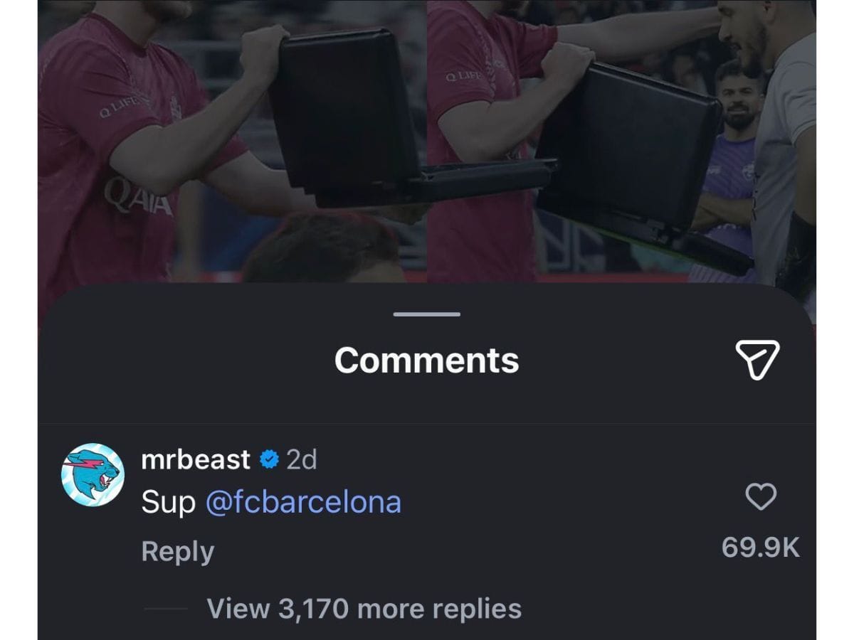 MrBeast's comment (Image Source: Instagram/@mrbeast)