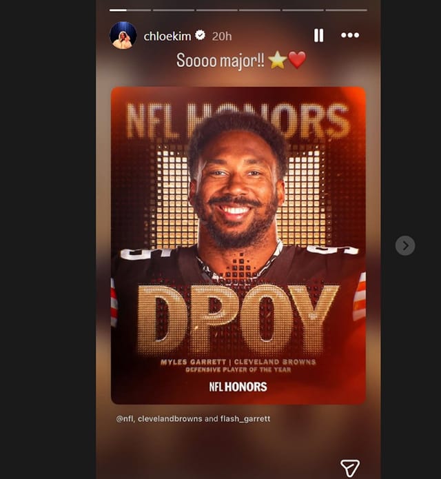 Myles Garrett's GF Chloe Kim beams in pride on Browns DE winning 2nd DPOY award at NFL Honors 2026/@chloekim