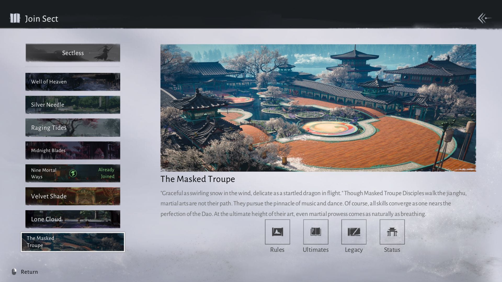Masked Troupe’s sect overview (Image via NetEase)