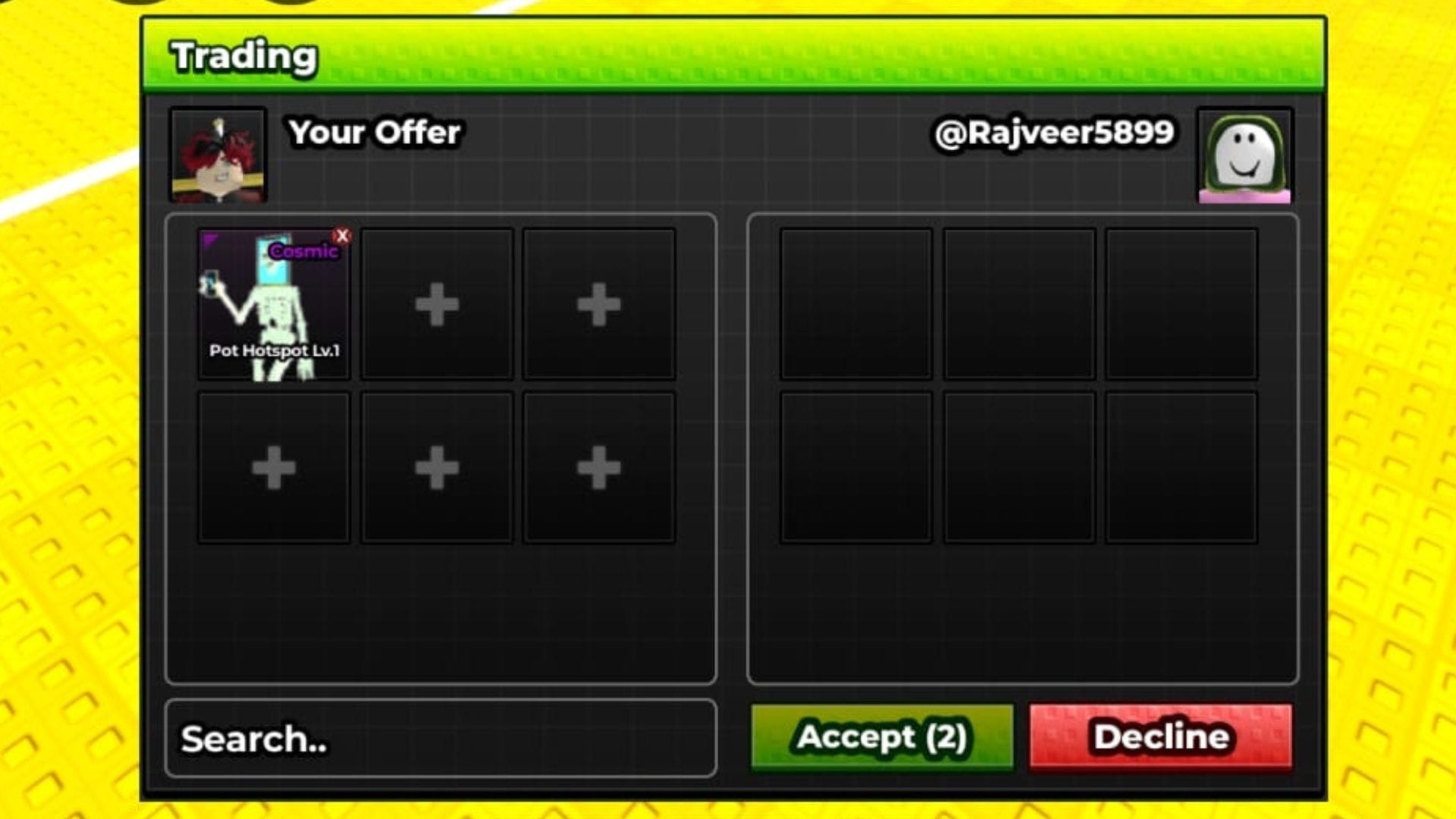 Trading menu (image from Roblox)