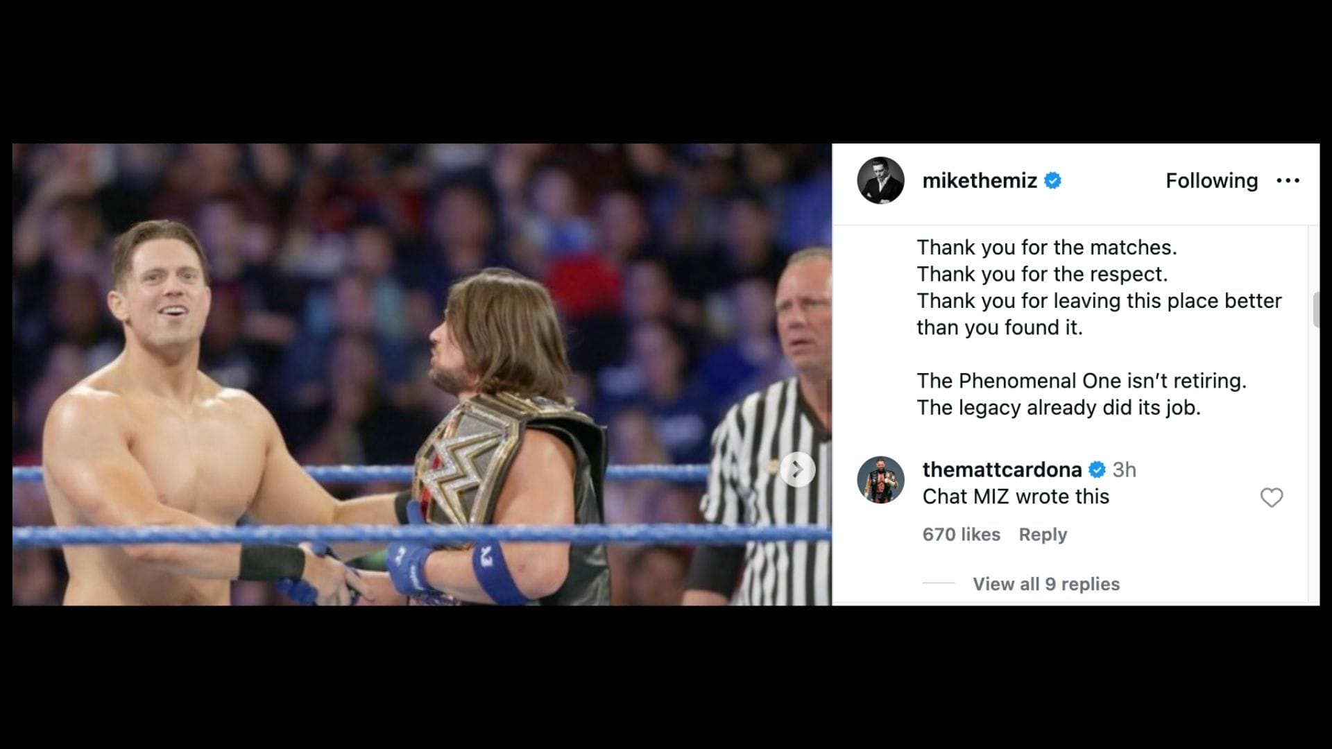 Matt Cardona accused the veteran of using artificial intelligence. (Image credit: Miz on Instagram)