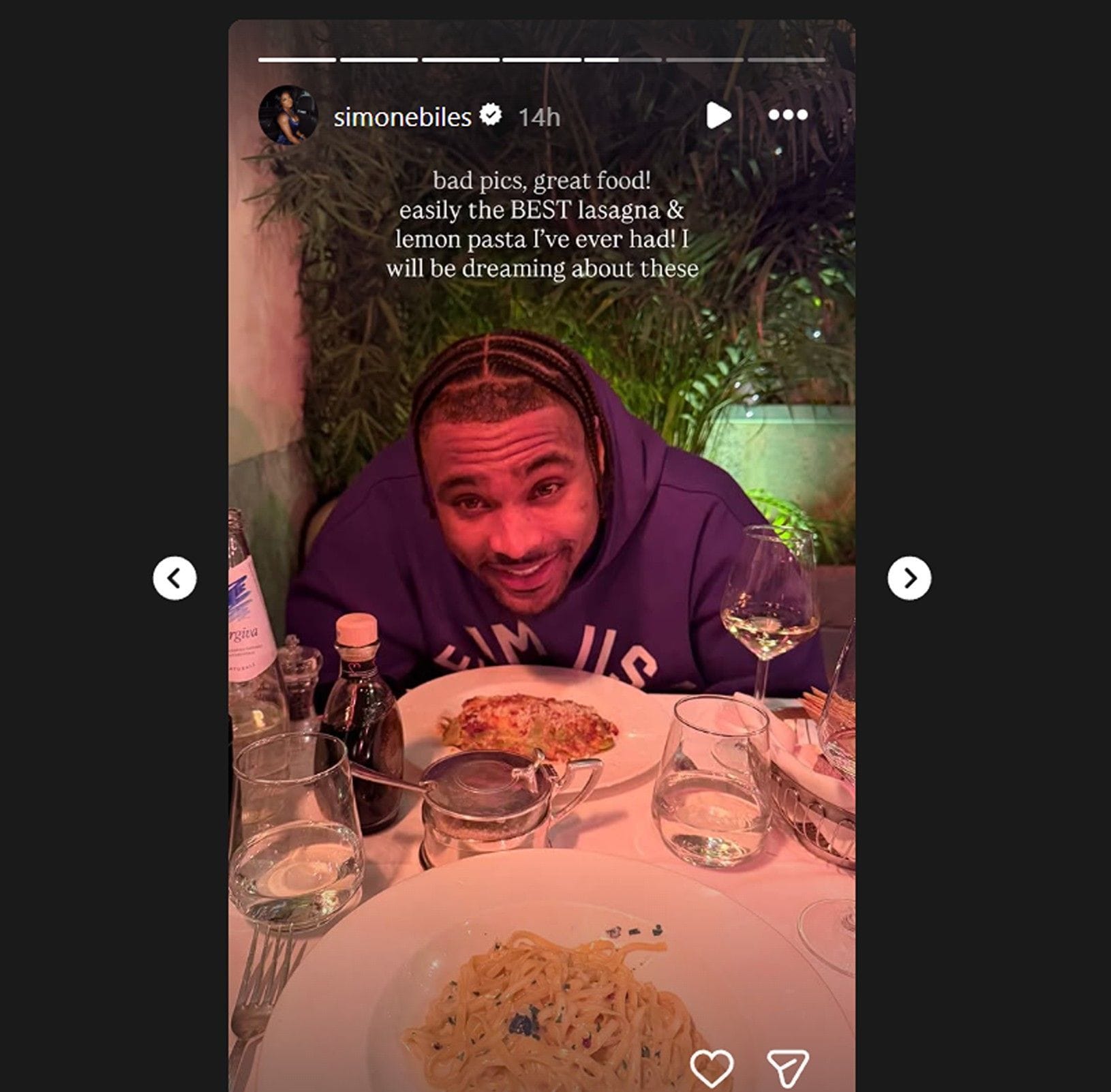 Jonathan Owens' wife Simone Biles' IG story (IG/simonebiles)