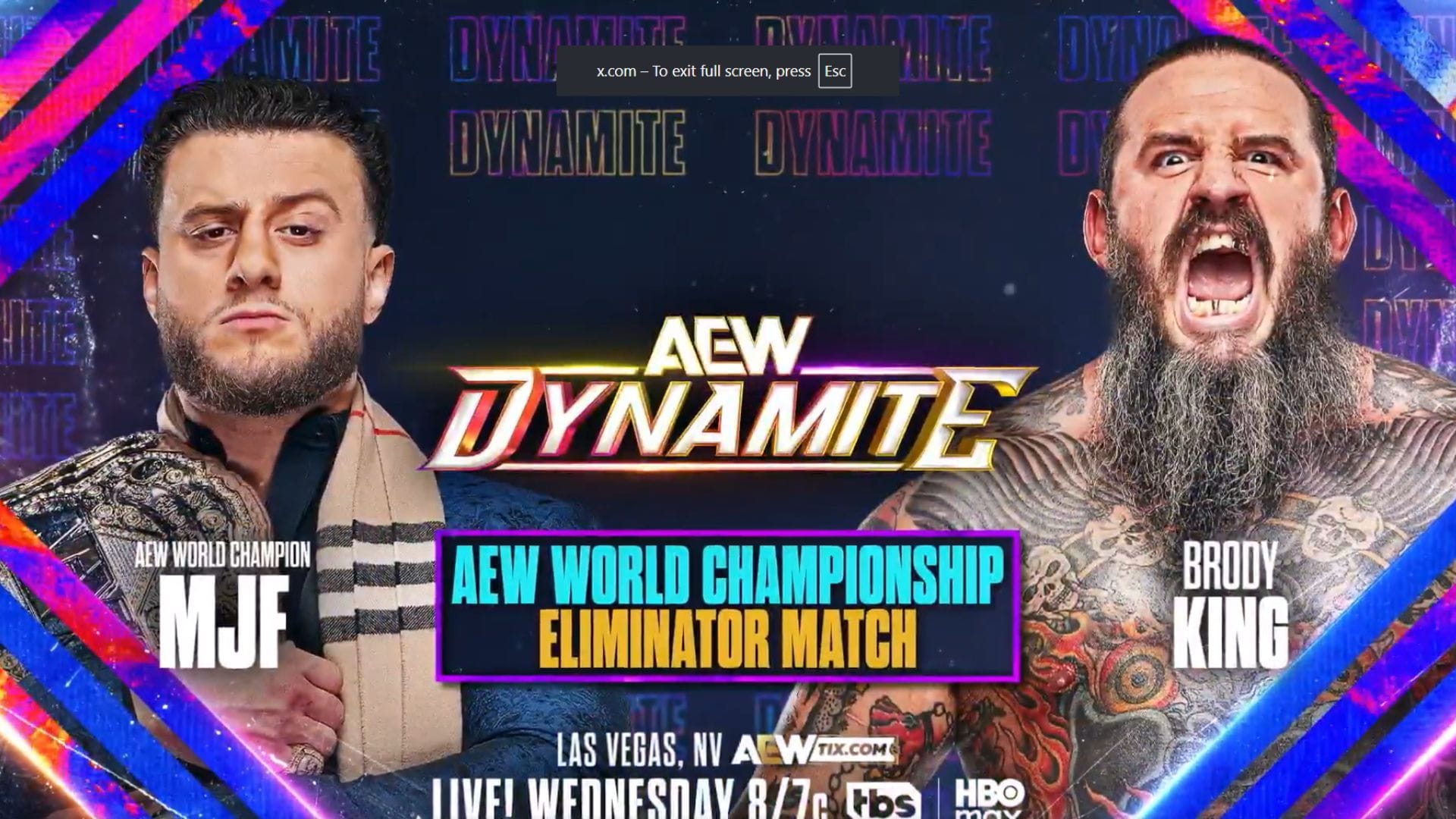 Match graphic for Maxwell Jacob Friedman vs Brody King on Dynamite [Source: @AEW on X]