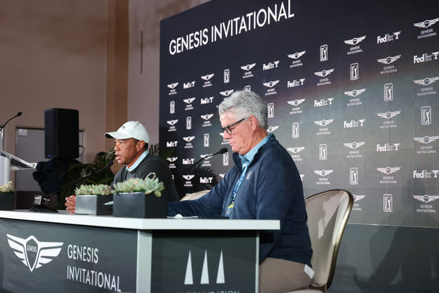 PGA: Tiger Woods Press Conference at Genesis Invitational - Source: Imagn