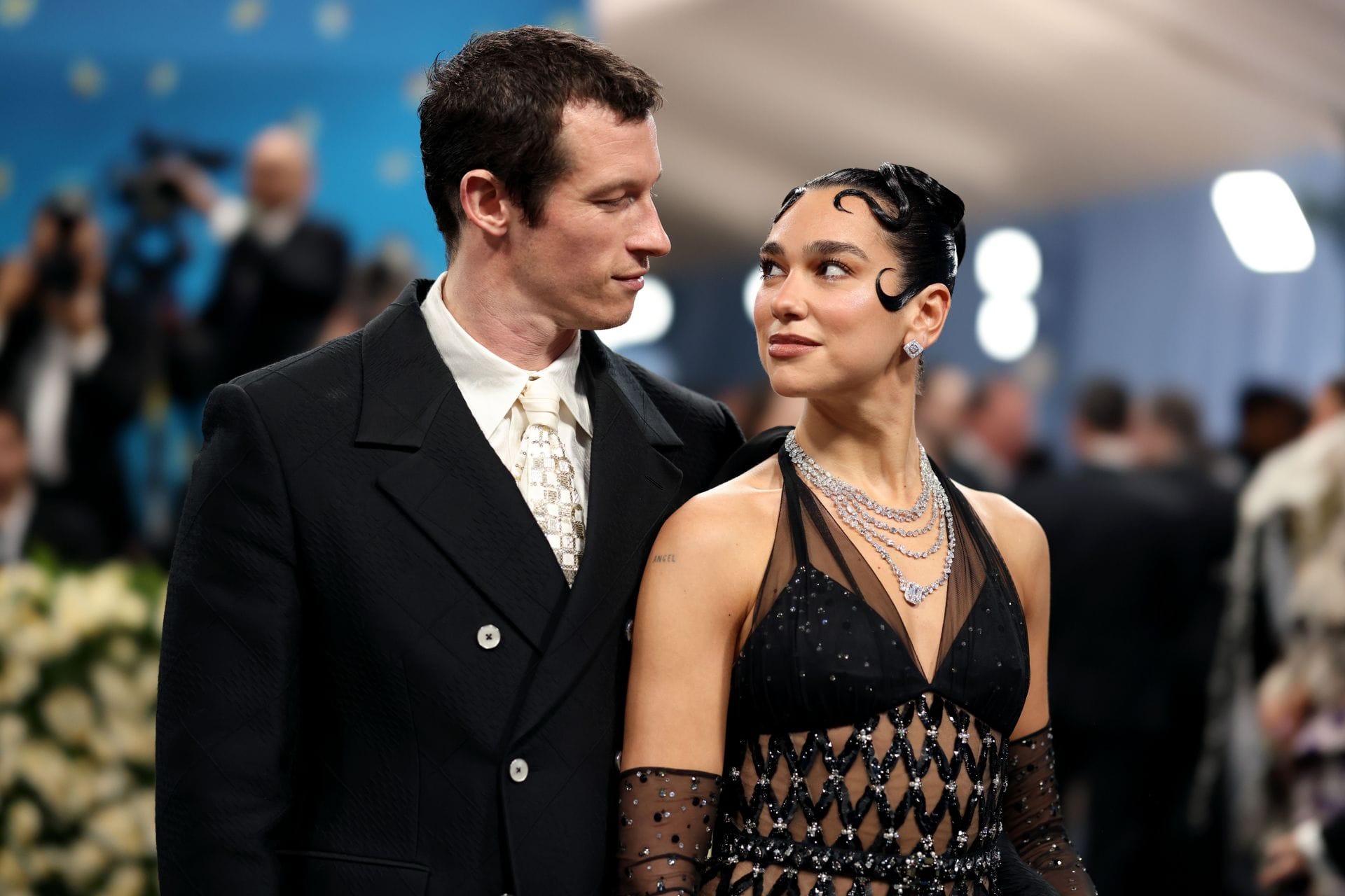 Callum Turner and Dua Lipa at the 2025 Met Gala Celebrating "Superfine: Tailoring Black Style" (Image via Getty)