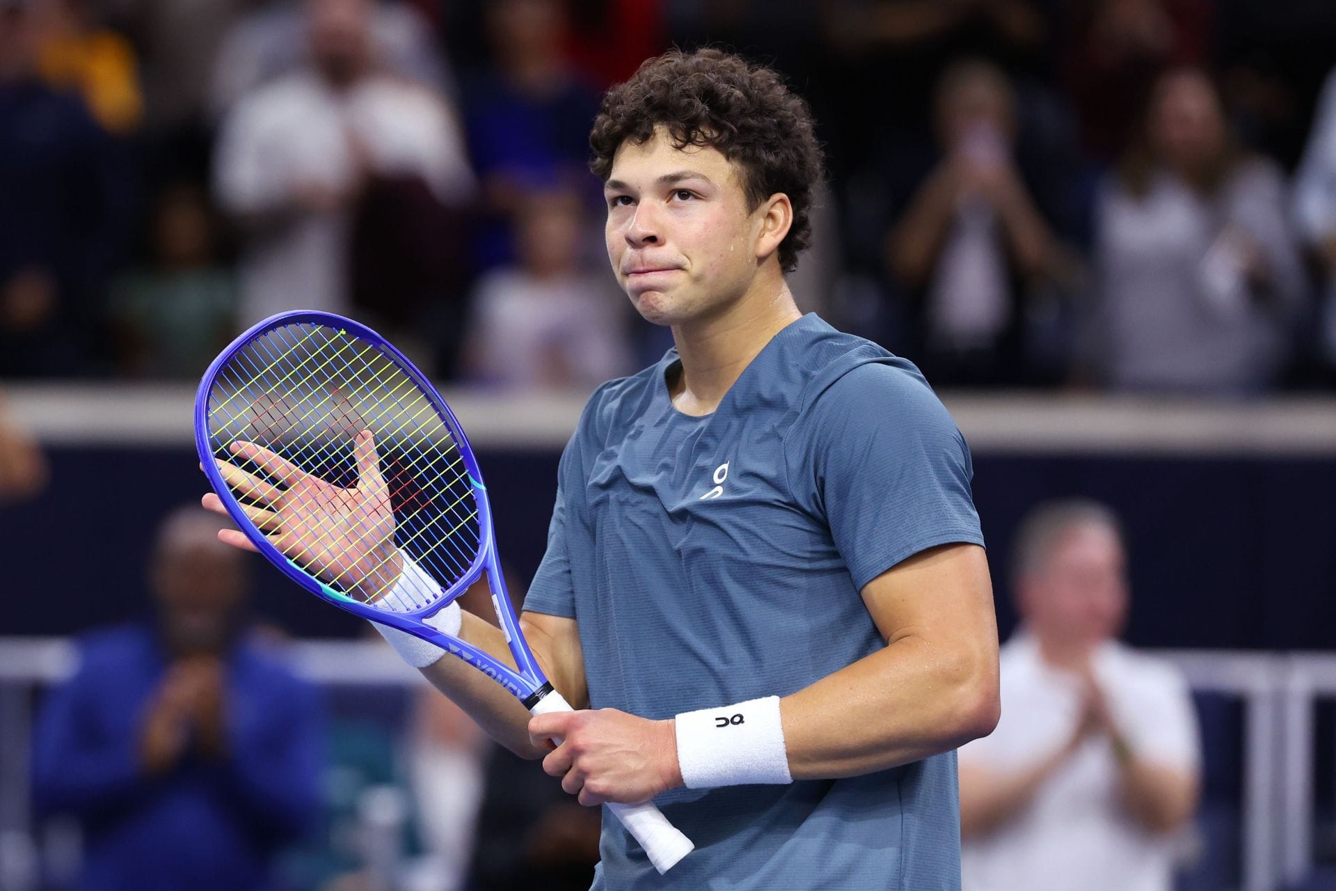 Ben Shelton celebrates his semifinal win over Denis Shapovalov (not in picture) at the 2026 Dallas Open (Source: Getty)
