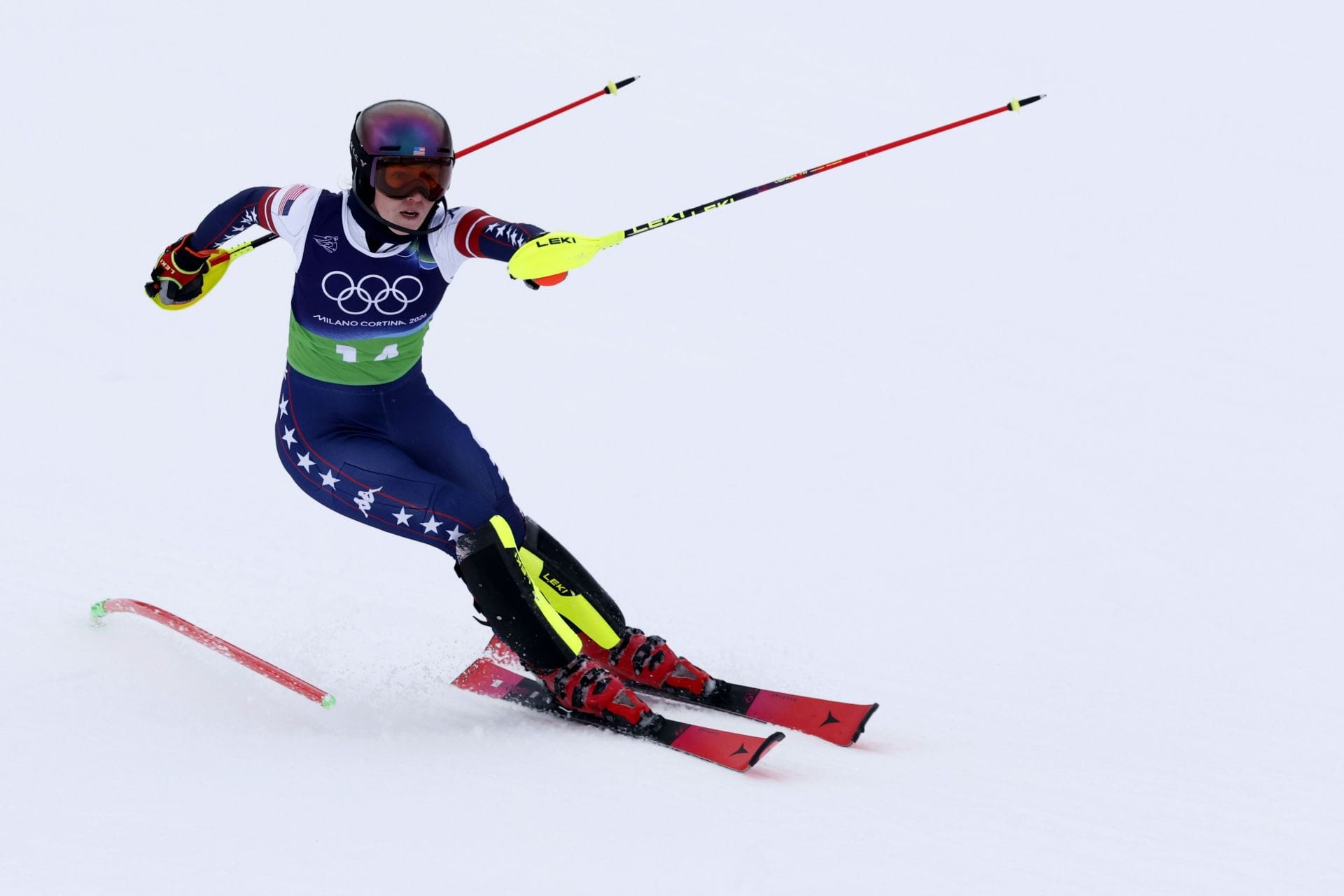   Mikaela Shiffrin during the Women's Team Combined at the 2026 Winter Olympics in Cortina d'Ampezzo, Italy. (Images via Getty Images)
