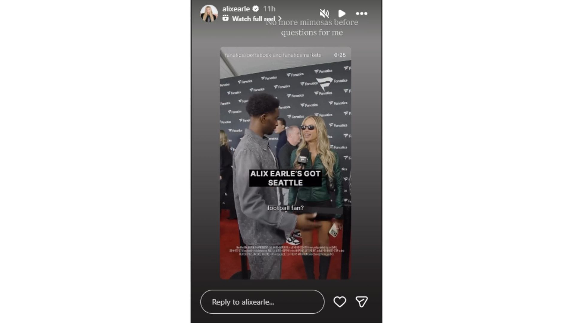 Earle joked that she had too many mimosas before making her pick. (Credit: @alixearle)