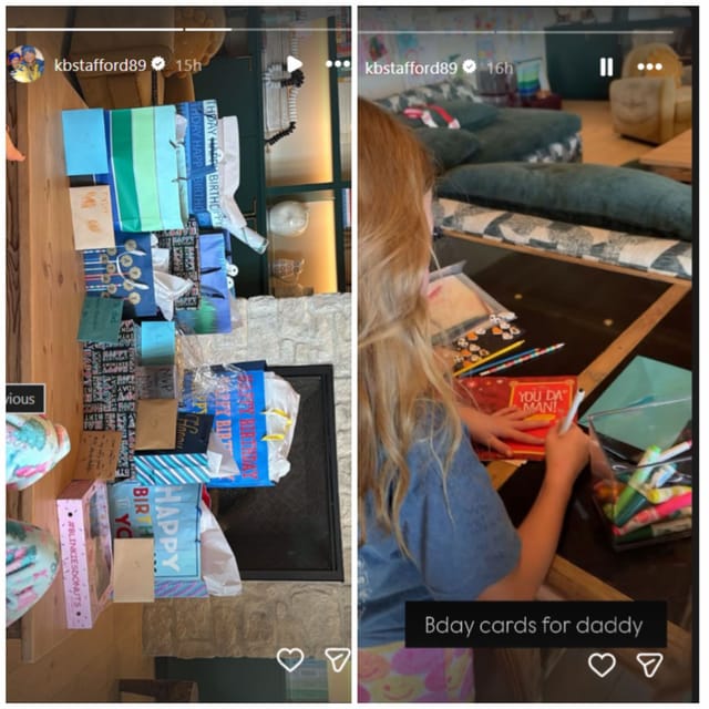 Stafford&rsquo;s wife, Kelly, offers a glimpse of their daughters making a birthday card for him/@kbstafford89