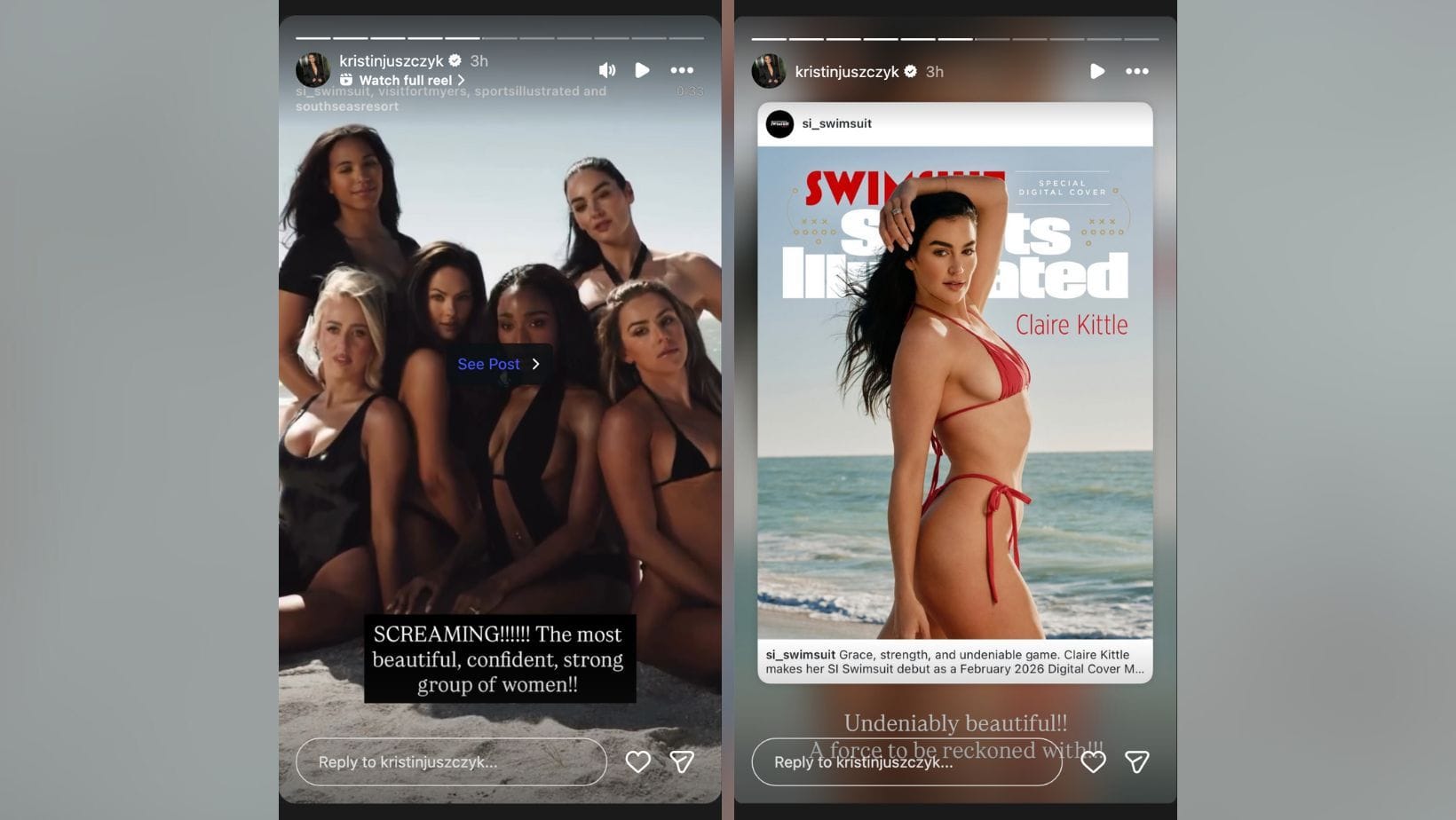 Kyle Juszczyk's wife Kristin dropped a wholesome reaction to Claire Kittle's Sports Illustrated debut (image credit: instagram/kristinjuszczyk)