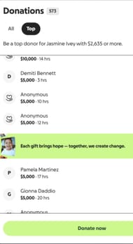 List of top donors to Daphanie LaShaunn's fundraiser (Image via Smith's GoFundMe page)