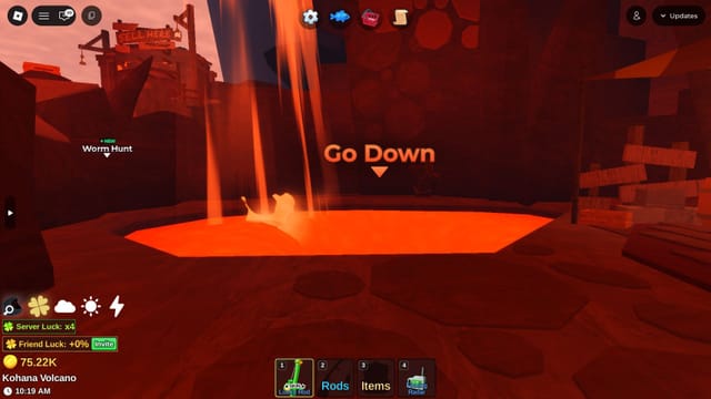 A Bacia de Lava é desbloqueada através de uma missão na Caverna Vulcânica (Imagem via Roblox)